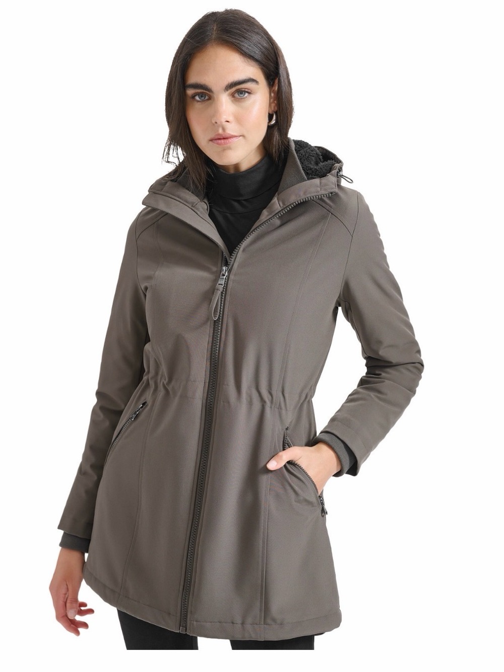 Calvin Klein Womens Hooded Faux-Fur-Lined Anorak Raincoat